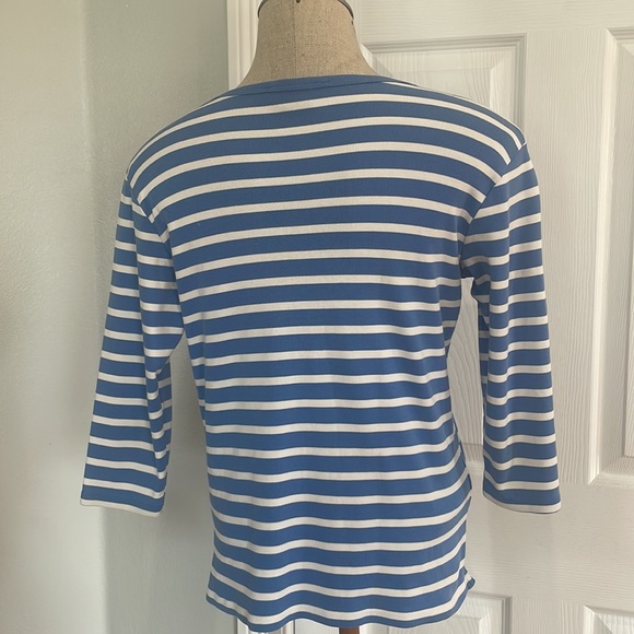 Vintage 1990s Ralph Lauren top striped blue white 100% cotton women’s size M - Picture 5 of 12